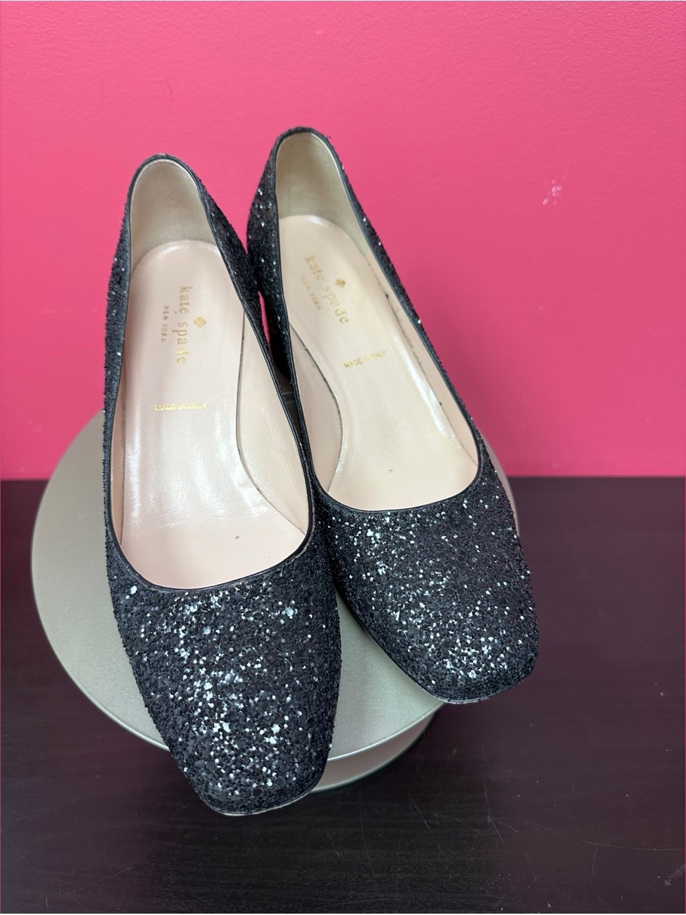 kate spade Delores Black 🖤Glitter ✨ Square-Toe Pumps
